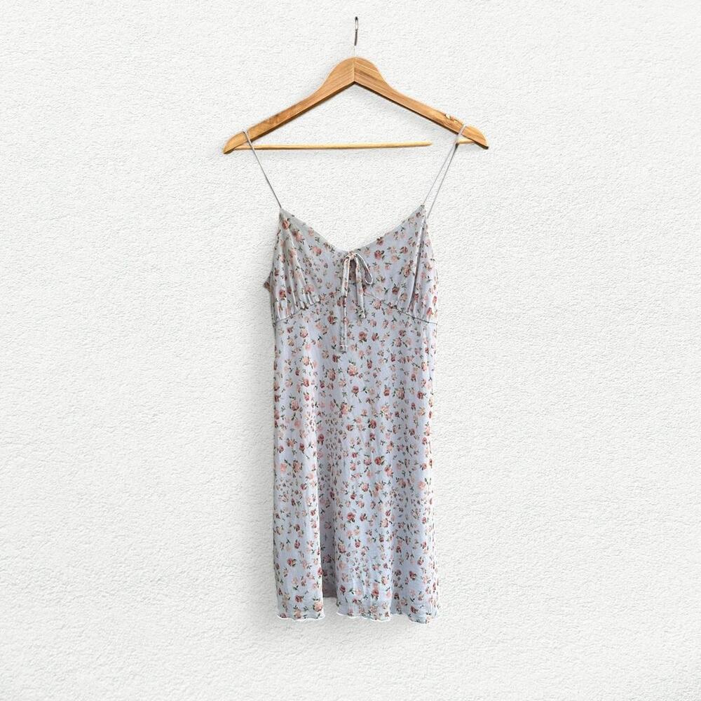 No Comment Floral Mini Dress in Light Blue with Pink Flowers